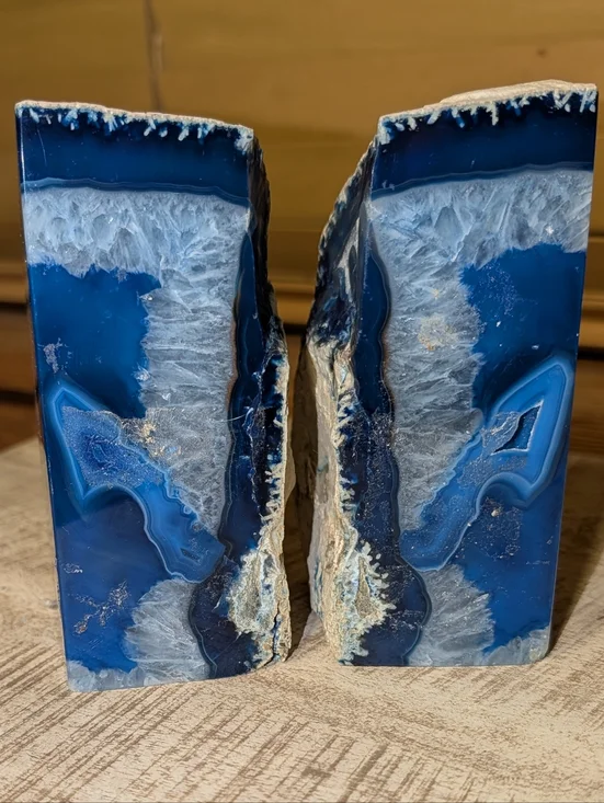 Pair Of Agate Geodes Bookends or Design Pieces Cobalt Blue + Tiny Druzy Pockets - Picture 8 of 13